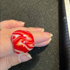 Red and White Swirl Ring